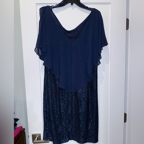 Jessica H Navy Lace Midi Dress with Draped Chiffon Yoke - Picture 2 of 4